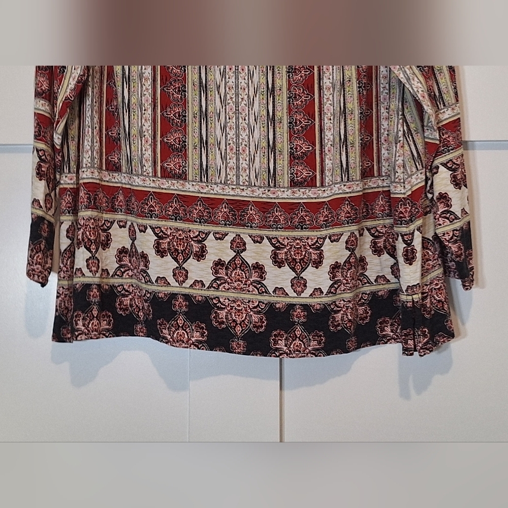 J. Jill Floral Medallion Print Tunic Top 100% Rayon Long Sleeve Sz 2X Red White - Picture 4 of 13